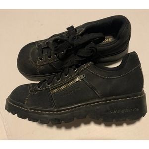 Skechers Oxfords Womens 8.5 Tredds Black Leather Chunky Shoes Y2K Trendy